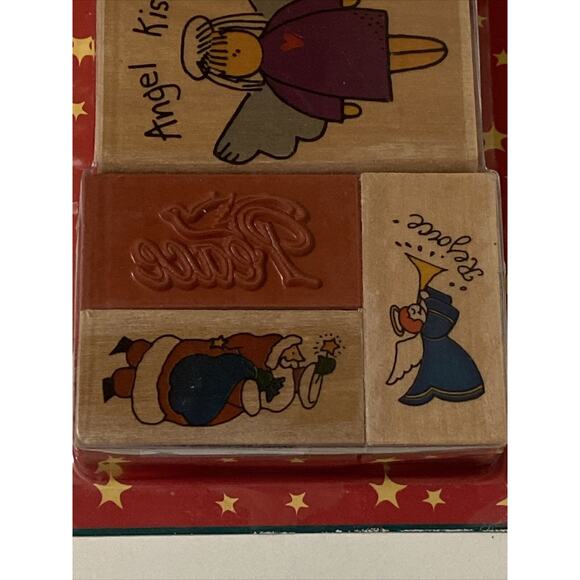 Westwater Enterprises 6 Piece Wooden Stamps Angels Cherubs Peace Santa Christmas - Picture 4 of 6